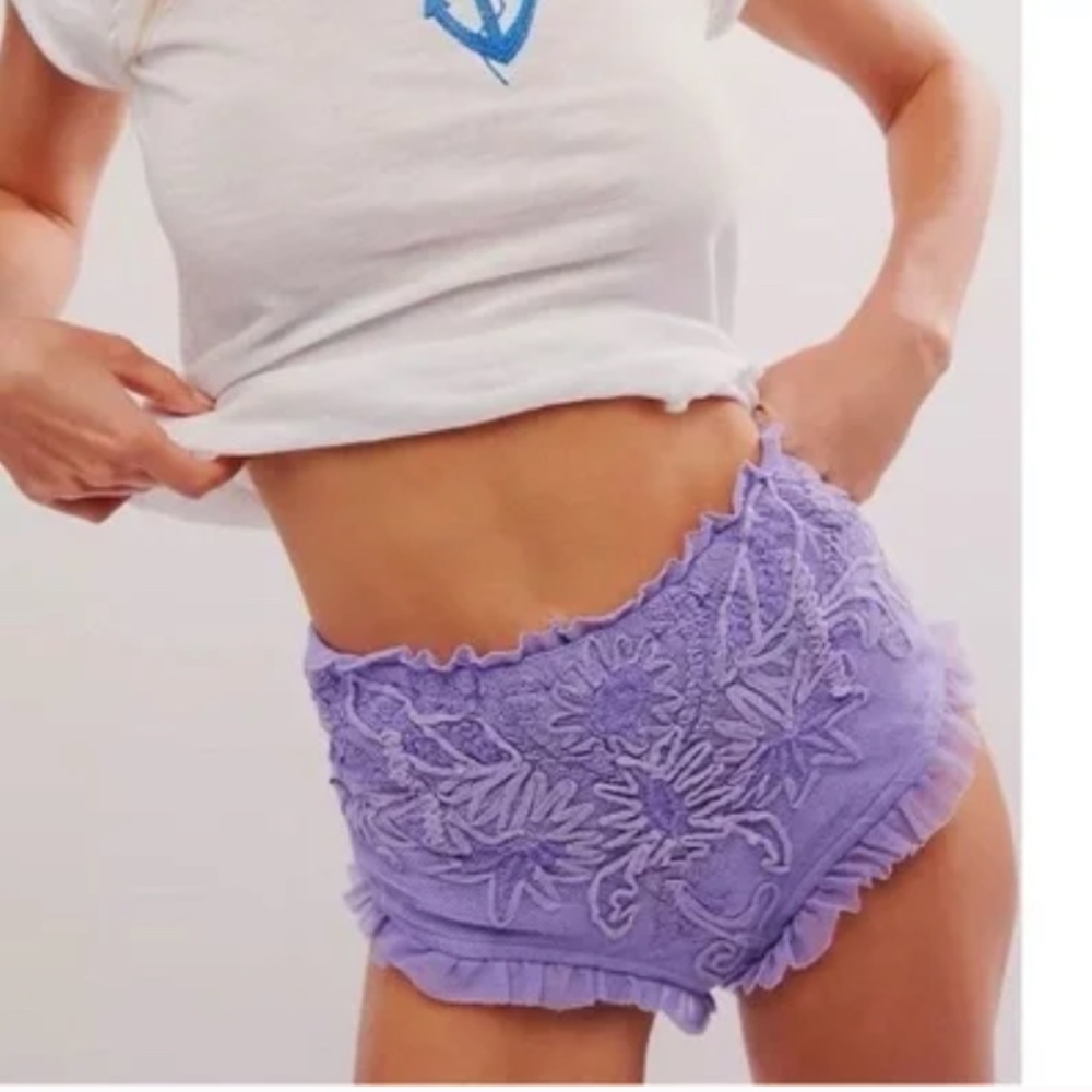 Free People XS electric orchid in bloom bloomer shorts high rise mesh ruffle - Picture 5 of 8
